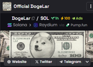 Dex Ads and 100x boost active on #DOGELAR!
Buy now!
ca: 9rxjne5nSETrZr5ERHYgCpyvVwv13gdEHCUmT22npump
tg: t.me/OfficialDogell…