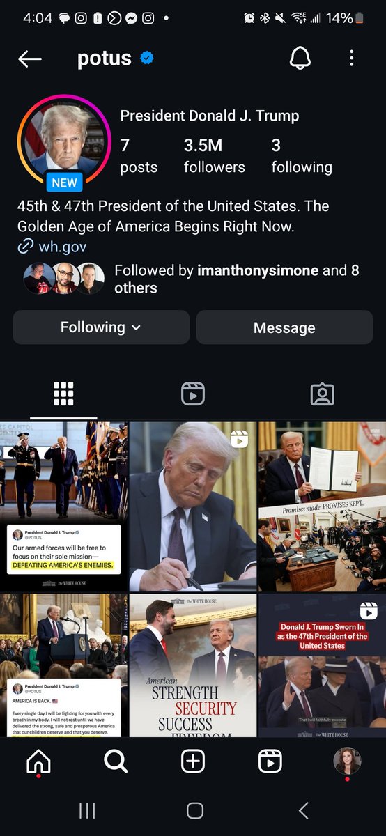Check your IG accounts. My account was following both Trump and Vance's accounts. Specifically their president accounts, not their personal ones. And no...I did not follow them already.