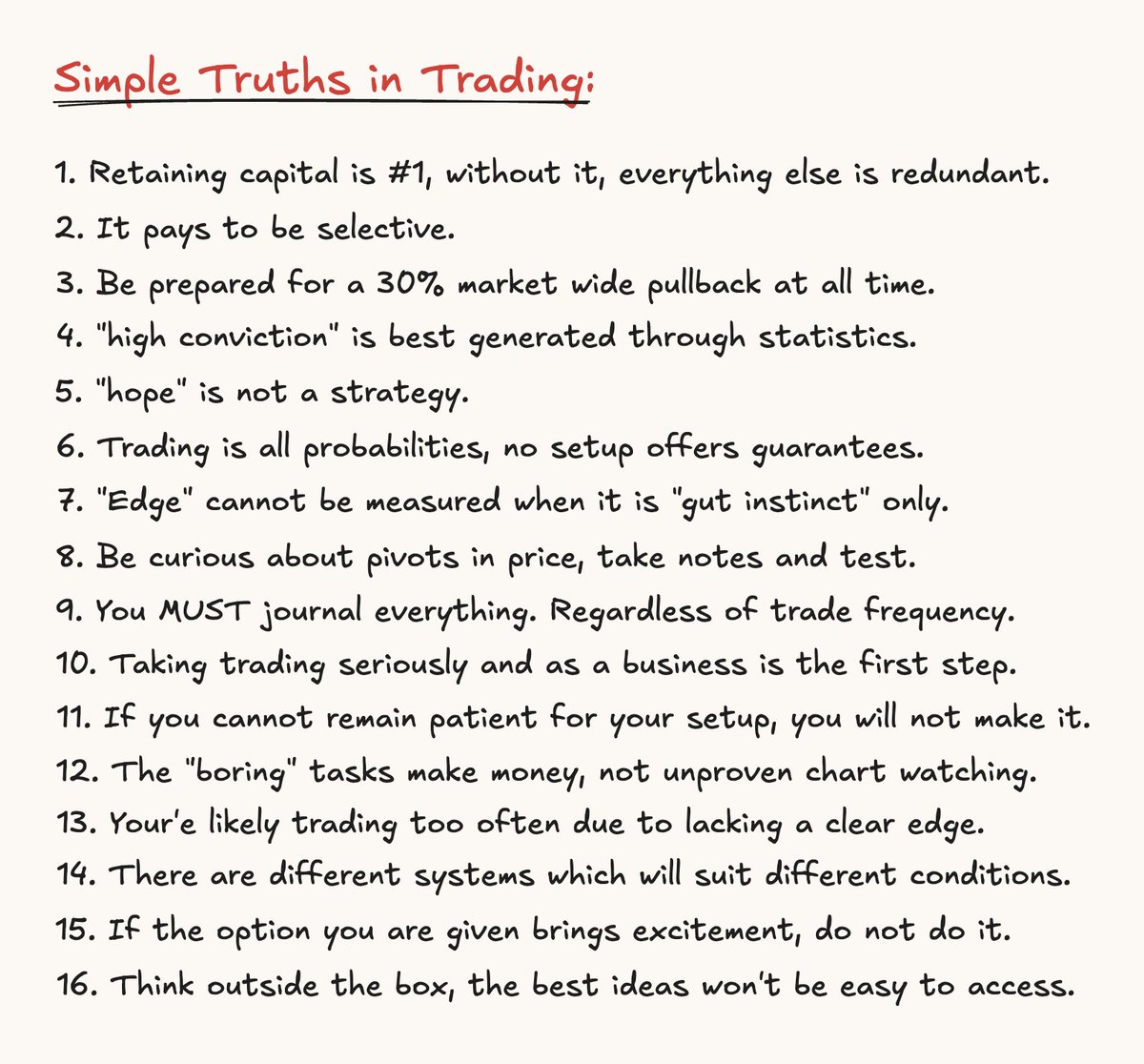 Luckshuryy's tweet photo. Some reminders of simple truths (as a trader) https://t.co/7j0jn2q2J5