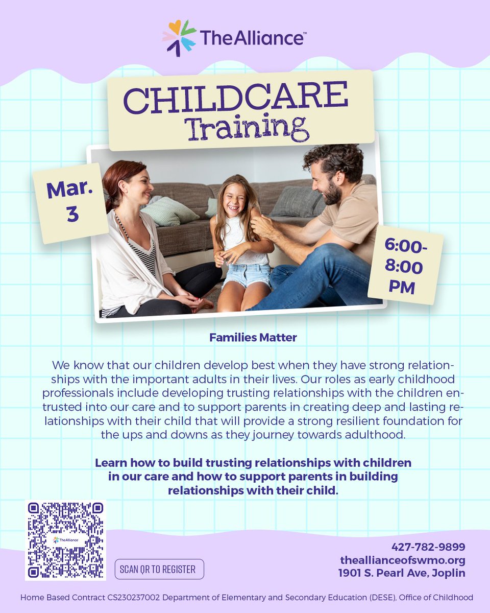 Building trust with little ones starts with YOU!
📷 Join us on March 3rd for our Families Matter childcare training and learn how to create strong, lasting relationships with kids and their families.
Sign up today and earn 2 DESE-approved hours!
#childcare #earlylearning