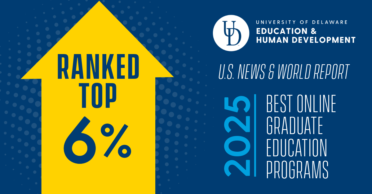 UDCEHD's tweet image. This year,@UDCEHD has once again placed in the top 6% of all #BestOnlinePrograms in education by @USNewsEducation! @UDelaware is now ranked 20th, firmly seating the @UDSOE programs among the best in the nation: cehd.udel.edu/cehd-online-gr…