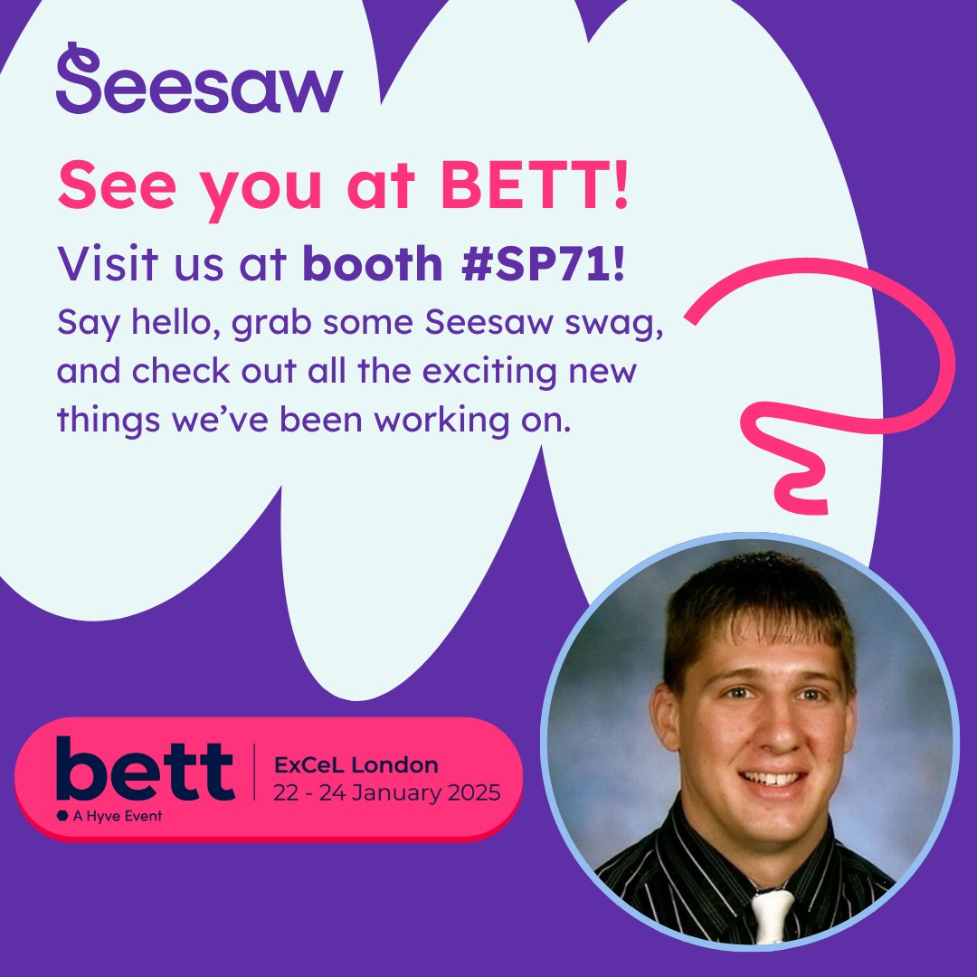 Woohoo!! I’m thrilled to announce that I’ll be attending BETT UK!!

Stop by booth #SP71 to say hello, grab some awesome Seesaw swag, and see all the exciting things we’ve been working on!

#BETT2025 #Seesaw #EdTech #PrimaryEducation #LearningInnovation