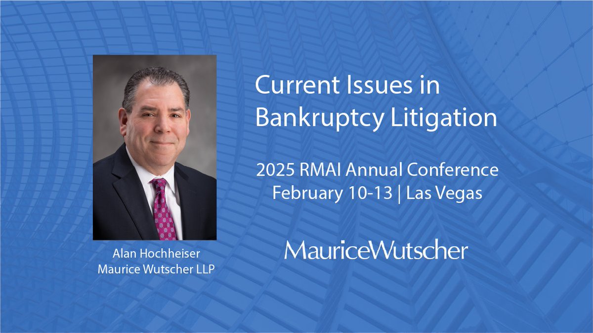 Join Maurice Wutscher attorney Alan Hochheiser for a discussion of current issues in bankruptcy litigation at the <a href="/RMA_Intl/">Receivables Management Association International</a> annual conference in Las Vegas Feb. 10-13. Register: tinyurl.com/4erhjtf2 #receivables Learn more: mauricewutscher.com/maurice-wutsch…