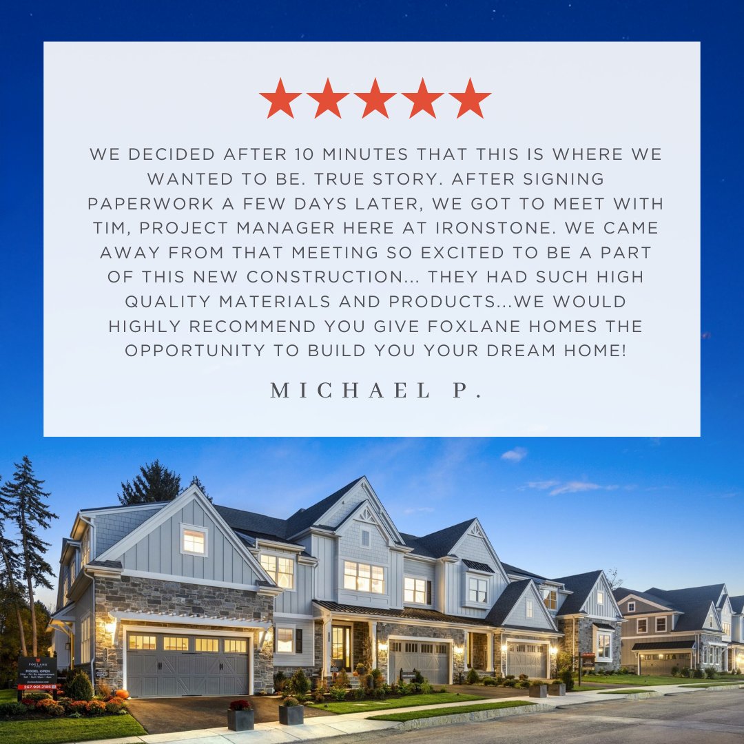 FoxlaneHomes's tweet photo. We’re so honored to receive another fantastic review from a happy Foxlane homeowner, and couldn’t be more proud of our team for their dedication to delivering exceptional experiences from the first visit through settlement and beyond. Welcome to the #FoxlaneFamily! https://t.co/tOnOUn8qSD