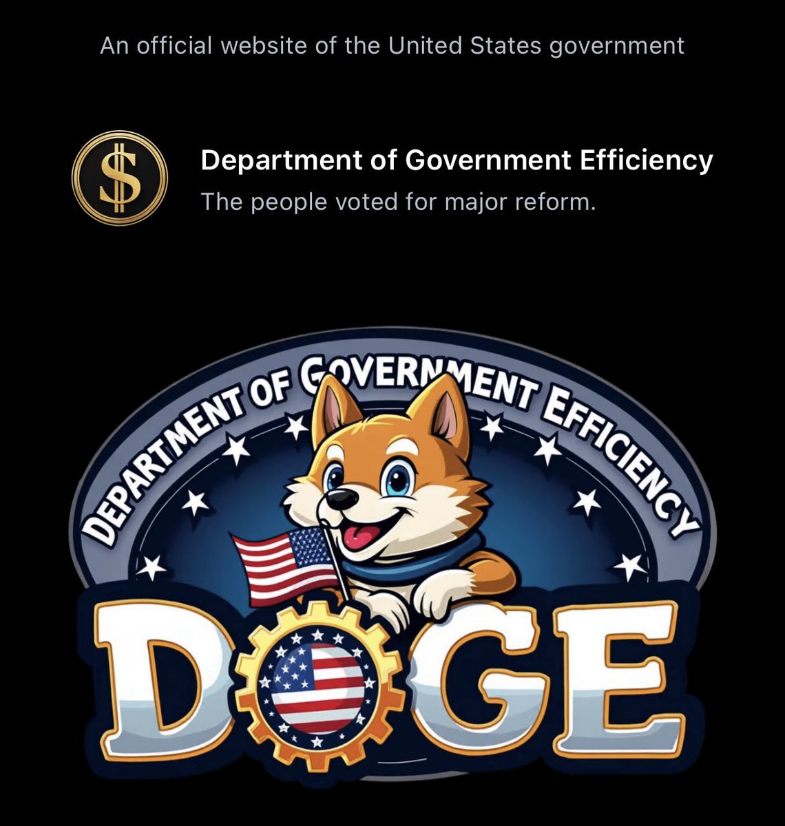 SOU_BTC's tweet photo. 【速報】🇺🇸米国政府 公式のD.O.G.E.ウェブサイトの $DOGE のロゴが以下の画像に変更される https://t.co/BShDO1tv8Q