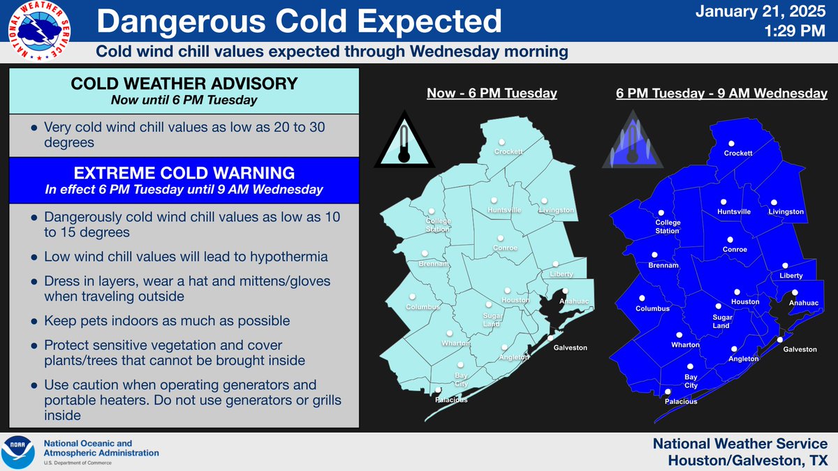 NWSHouston's tweet photo. While the snow has stopped falling, snow, slush and ice left on the ground will refreeze with Extreme Cold tonight. Follow @TxDOT for updates and check road conditions at https://t.co/EGTgRHfHj1. Dress appropriately and limit time outdoors!  #TXwx #HOUwx #Houston https://t.co/fS5198H1c5