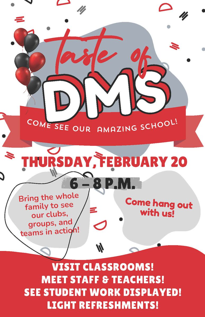 DeKalbCME's tweet photo. Attention 5th grade families! 🎉 Save the date for Taste of DeKalb Middle School on Feb 20th from 6-8 pm! Tour the building, meet teachers, see student work, enjoy music, poetry readings, and more! 🍪🎶 Don’t miss it! #TasteOfDeKalb #FutureBarons #WeAreDeKalb https://t.co/uJhjvr9S6f