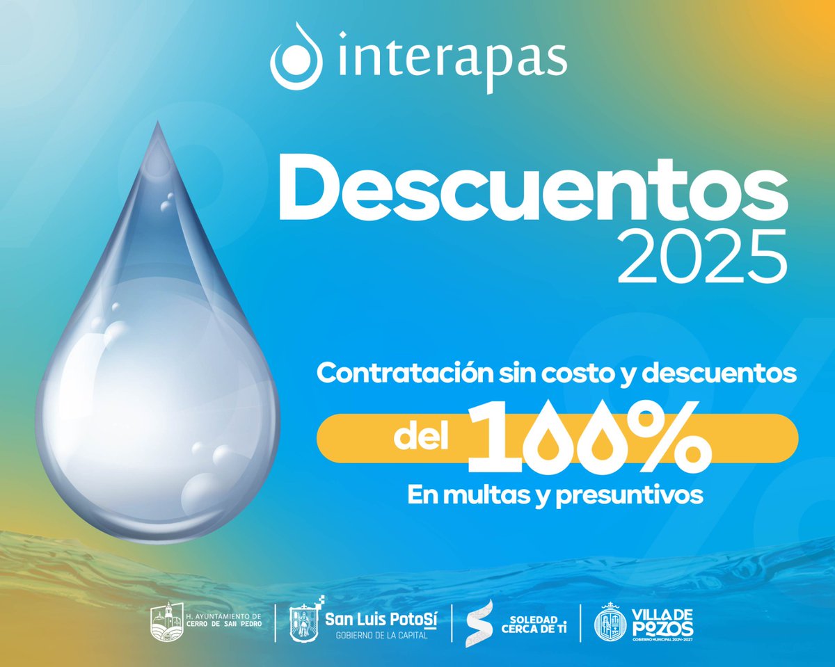 💧Si no cuentas con contrato de tu cuenta doméstica, aprovecha el descuento del 100% en multas y recargos.

Acércate a las oficinas en Los Filtros para realizar tu trámite.
📍 Av. de Los Pintores no. 3, colonia Los Filtros.