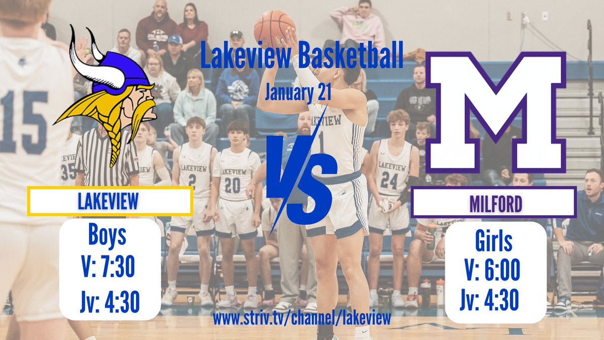 Vikings Hoops Fans both squads are back in action at home tonight! If you can’t make it out to support the teams in person; you can catch all the action on our <a href="/Lakeviewhigh/">Lakeview High School</a> Striv TV Channel. Here is the link: striv.tv/channel/lakevi… Go Vikings!