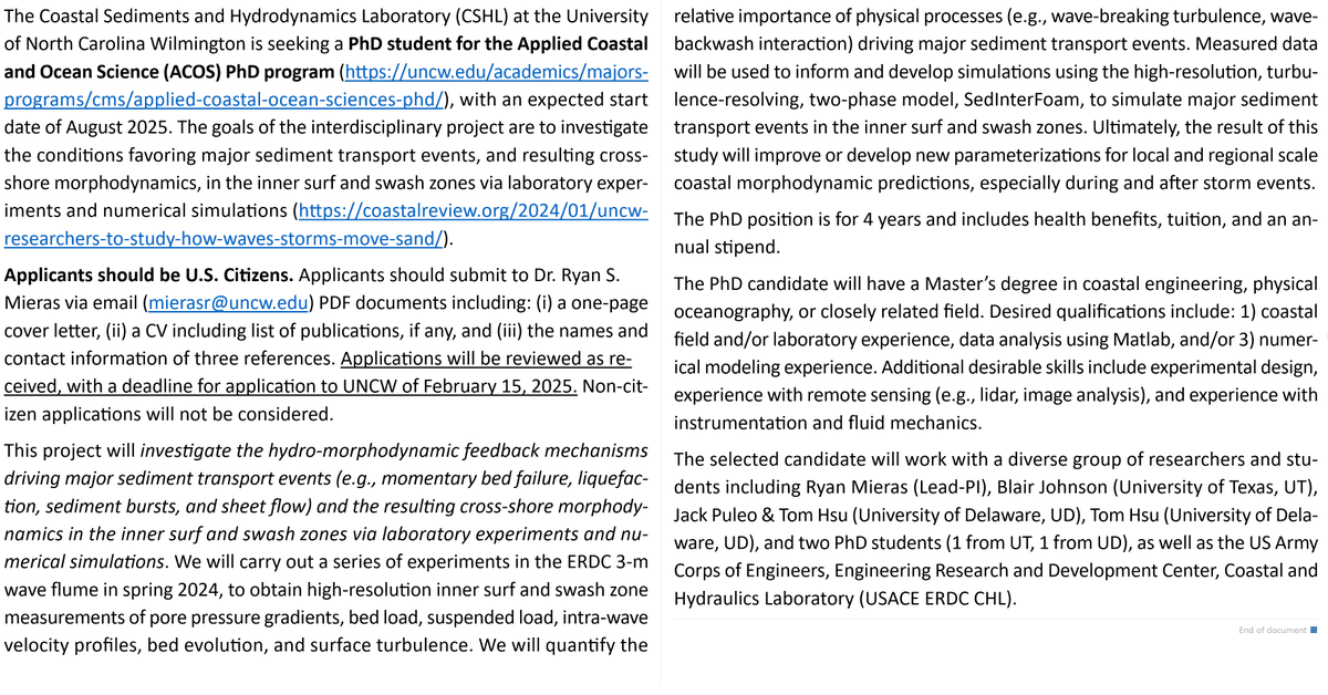 SEEKING Ph.D. STUDENT ASAP!!! Full details in image 🙌

Project summary here: coastalreview.org/2024/01/uncw-r… 

Deadline to apply for priority consideration is Febraury 15, 2025.

Reach out to email listed in image for more info.