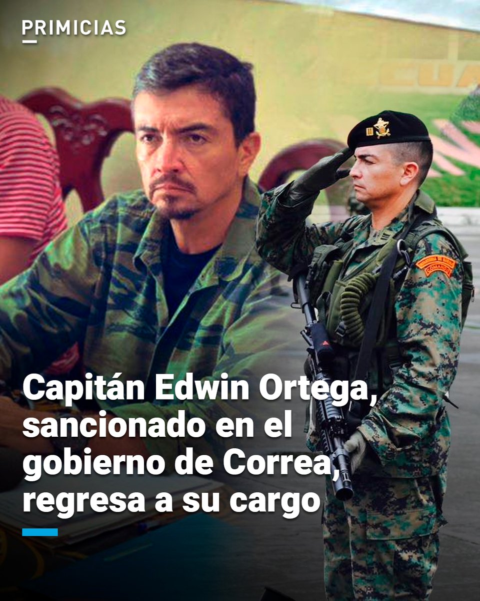 Primicias's tweet photo. El capitán retirado de la Armada, Edwin Ortega, sancionado por un correo electrónico enviado en 2016 a Rafael Correa cuando era presidente, podrá volver a su cargo tras nueve años de batalla judicial. https://t.co/wufqDdrV7U https://t.co/po6K57yI0J
