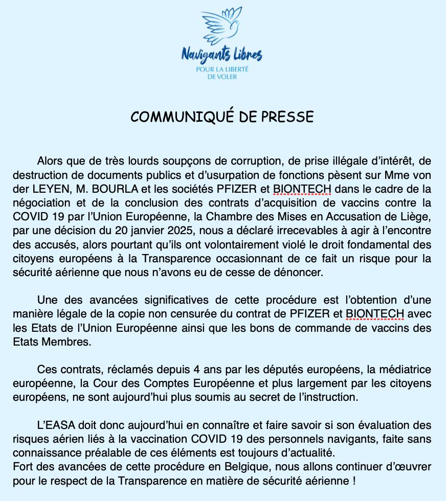 Alors que de très lourds soupçons de corruption, de prise illégale d’intérêt, de destruction de documents publics et d’usurpation de fonctions pèsent sur Mme von der LEYEN, M. BOURLA et les sociétés PFIZER et BIONTECH dans le cadre de la négociation et de la conclusion des
