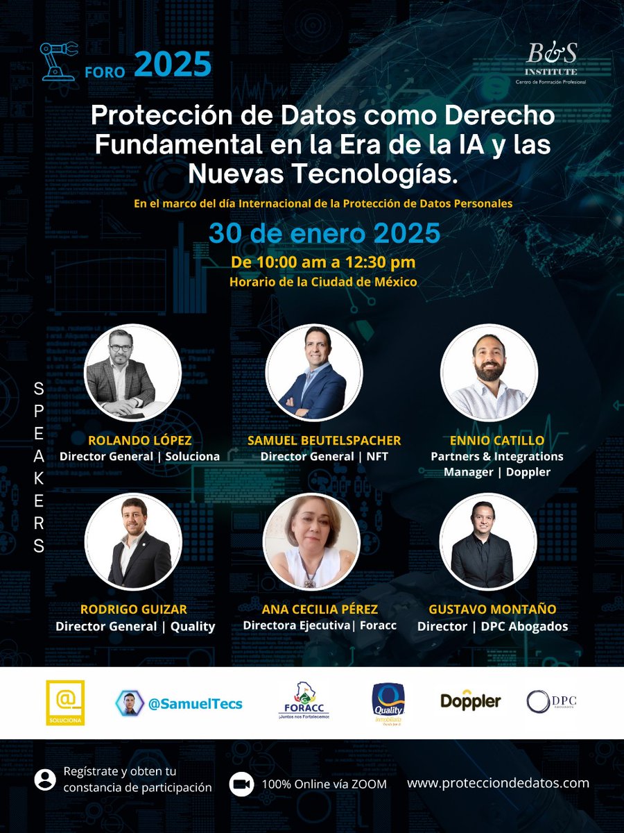 🔐 Este 30 de enero participaré en el Foro 2025: Protección de Datos en la Era de la IA y las Nuevas Tecnologías. 💡 Hablaremos sobre cómo la privacidad se adapta a los retos tecnológicos.

🕙 10:00 - 12:30 hrs (CDMX)
👉 Regístrate: bit.ly/Foro2025Datos