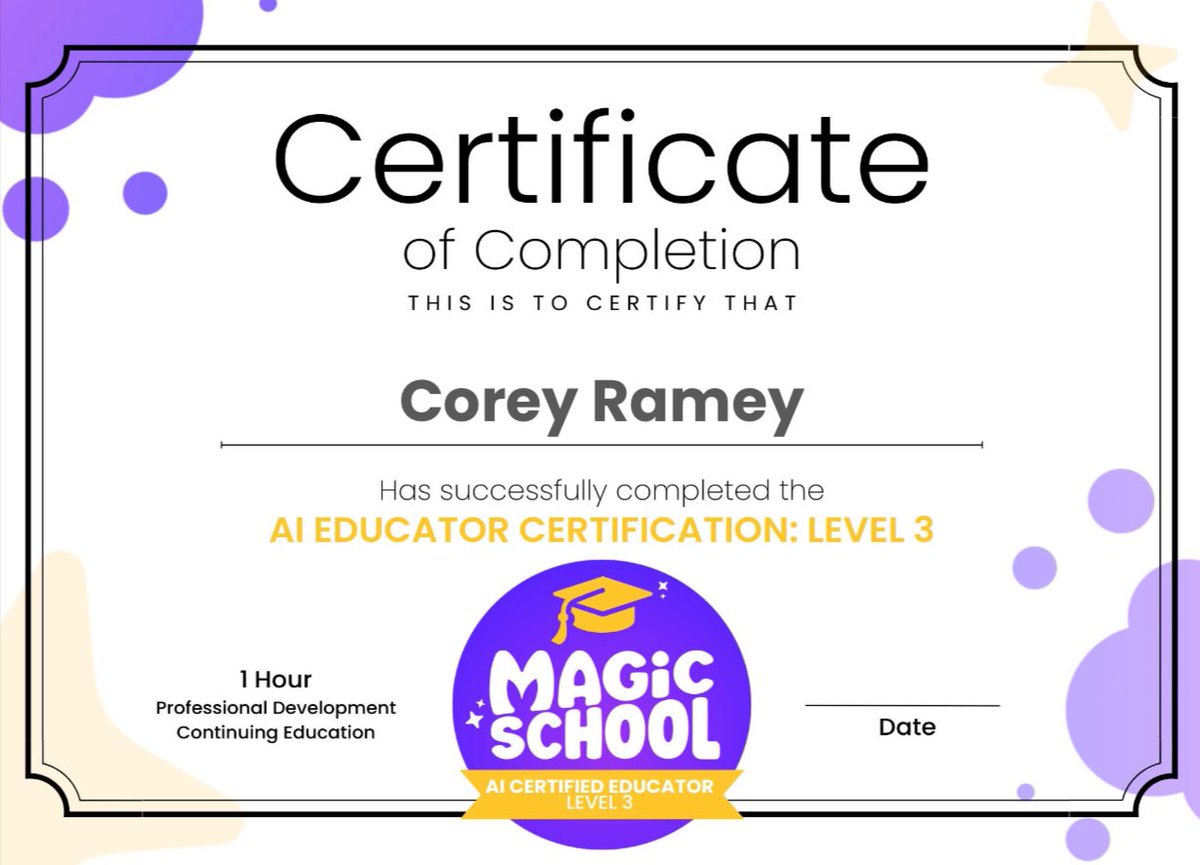 MagicSchool AI Level 3 Certification: unlocked! I’m ready to work some AI magic in the classroom to empower teachers and grow our students! #EdTechMagic #AI #MagicSchool #NorthwestMiddle