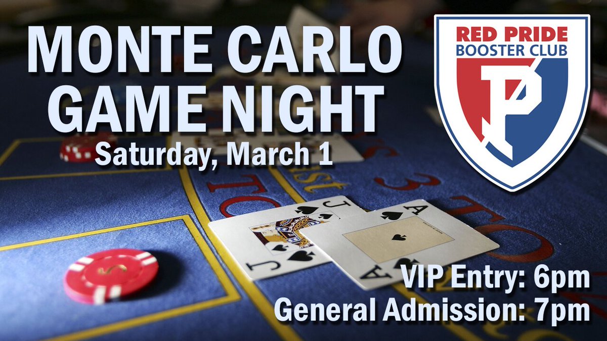 The Red Pride Booster Club annual Monte Carlo Night is back with all your favorite games, raffle, silent auction, and more! Visit e.givesmart.com/events/FUA/ to get your tickets or to find out details. There's never been a more fun way to support Quaker sports! <a href="/QuakerSports/">Plainfield Athletics</a>