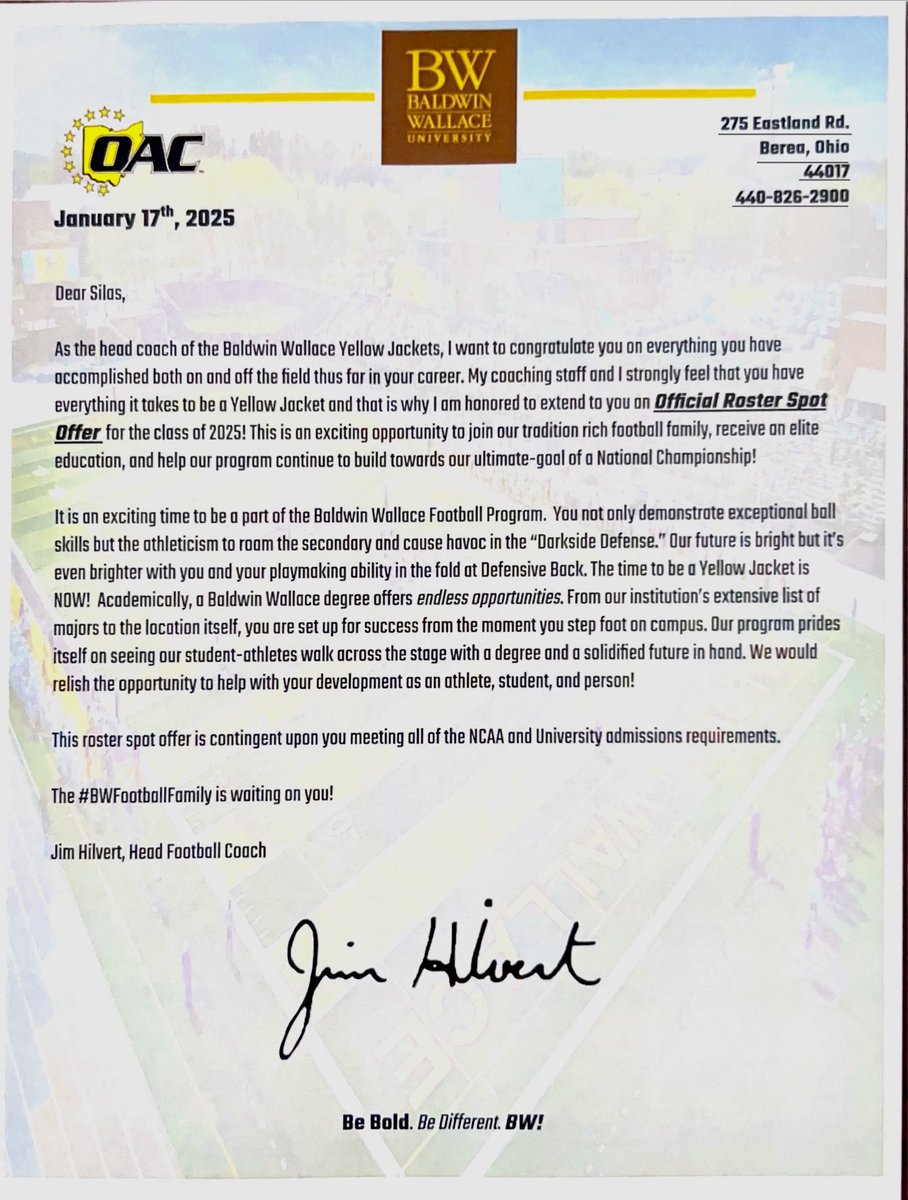 SiJacob2025's tweet image. Thankful and blessed to receive an offer from @BWFootball_  ‼️Thank you @CoachHilvert ! #AGTG✝️ @CoachBMiller17 @BrianPitzerII
