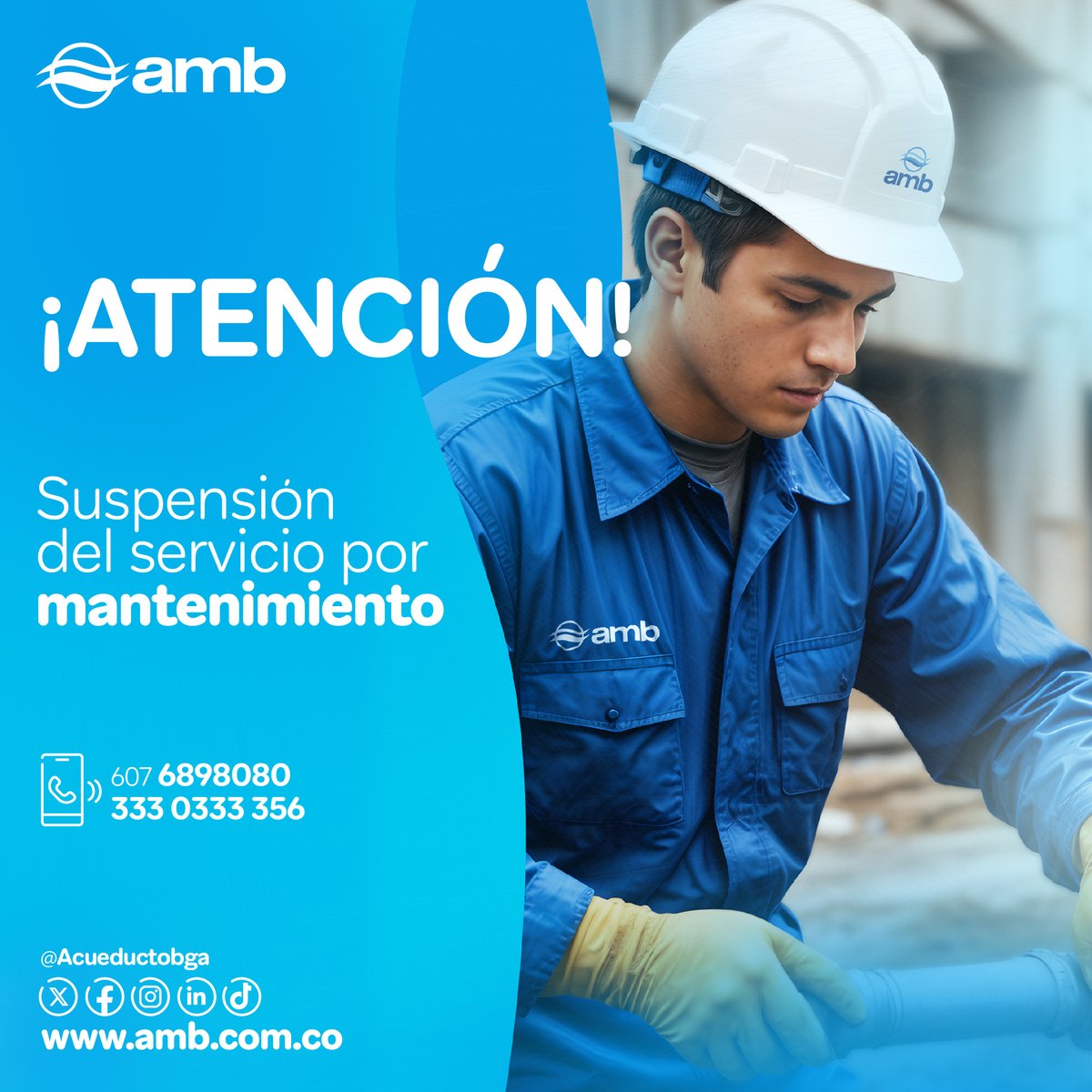 acueductobga's tweet photo. 🚧#DeServicio Por labores de mantenimiento preventivo en la PTAP La Flora, se suspenderá el suministro de agua potable en el sector oriental de Bucaramanga, el jueves 23 de enero de 2025 desde las 07:00 p.m. hasta las 02:00 a.m. del día viernes 24 de enero de 2025. https://t.co/k9DYRvSvSZ