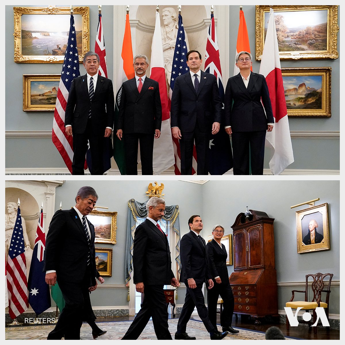 VOANews's tweet photo. 📷: U.S. Secretary of State Marco Rubio meets with Indian External Affairs Minister Dr. Subrahmanyam Jaishankar, Australian Foreign Minister Penny Wong, and Japanese Foreign Minister Iwaya Takeshi at the State Department in Washington, Jan. 21, 2025.

https://t.co/DatghLZy37 https://t.co/aZZJugJJjl