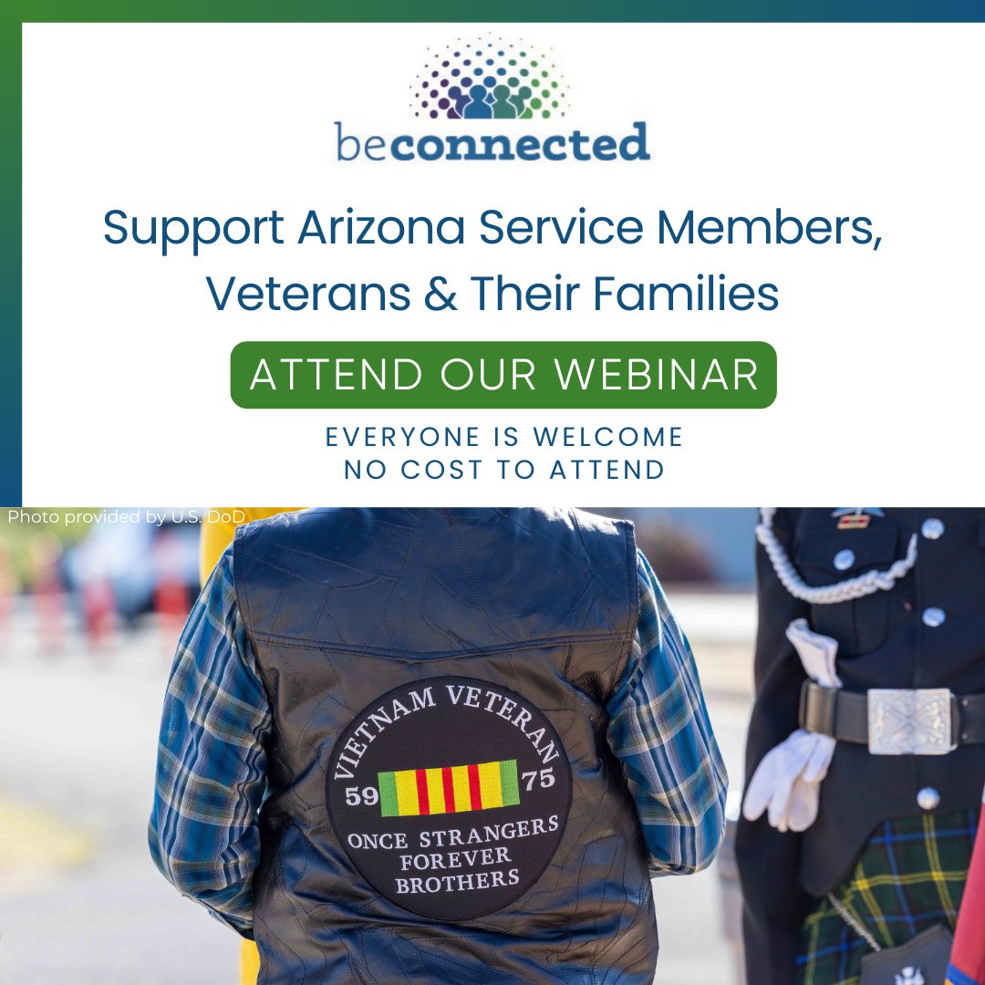 AzCoalition's tweet image. Calling all helpers! Our “Welcome to Be Connected” virtual training is an opportunity to deepen your commitment to supporting veterans.💚 Register now for the Jan 29 session 👉 connectveterans.org/welcome-traini… #AZVeterans