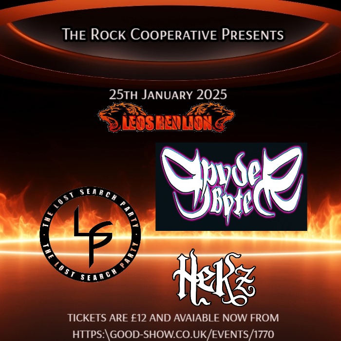 Dont forget This Saturday sees Spyder Byte, The Lost Search Party and HeKz in a triple headliner at Leo's The Red Lion! 
Tickets £12  on line and £14 on the door! 
It's going to be a good one! 
good-show.co.uk/events/1770