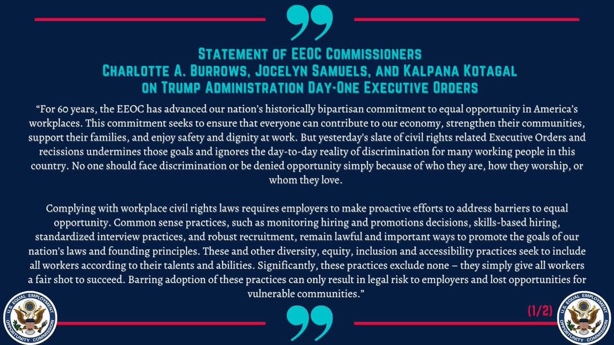 JSamuelsEEOC's tweet photo. Below is a statement that my fellow Democratic Commissioners, @BurrowsCA &amp; @KotagalEEOC, and I issued today. https://t.co/RVT9kDJFm7
