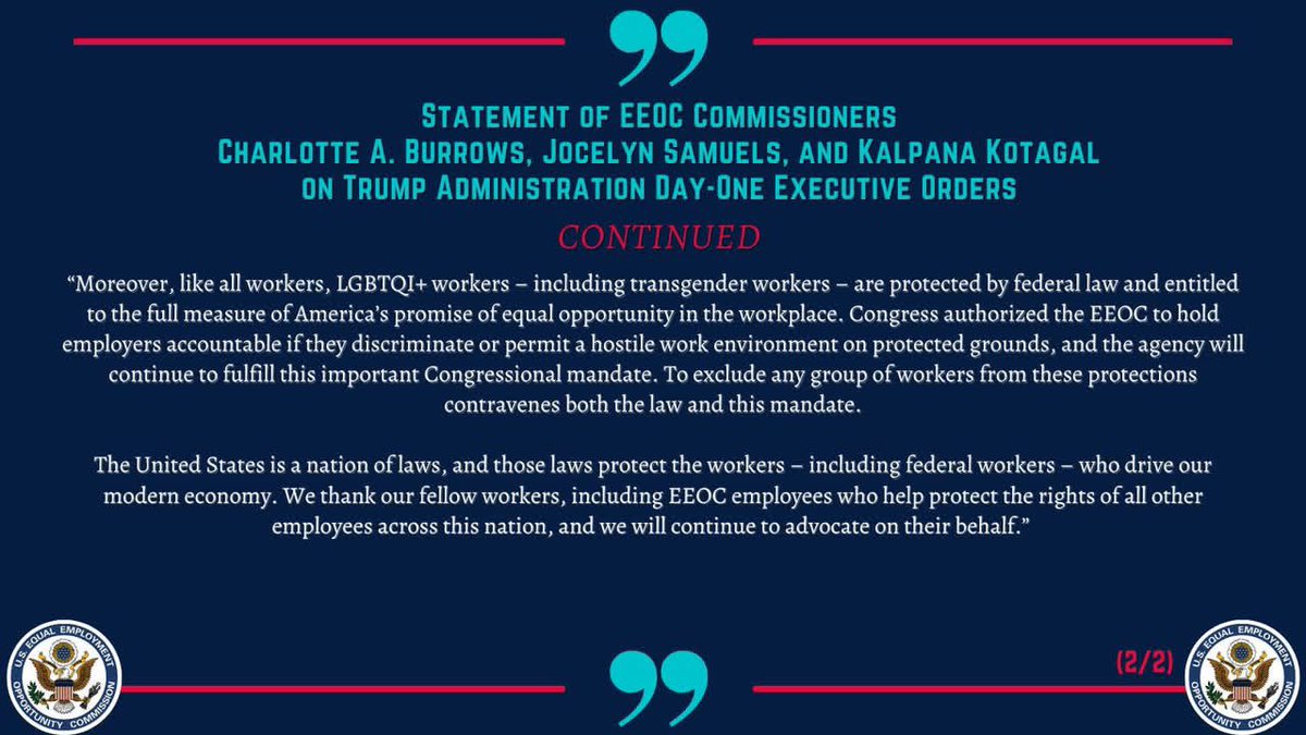 JSamuelsEEOC's tweet photo. Below is a statement that my fellow Democratic Commissioners, @BurrowsCA &amp; @KotagalEEOC, and I issued today. https://t.co/RVT9kDJFm7