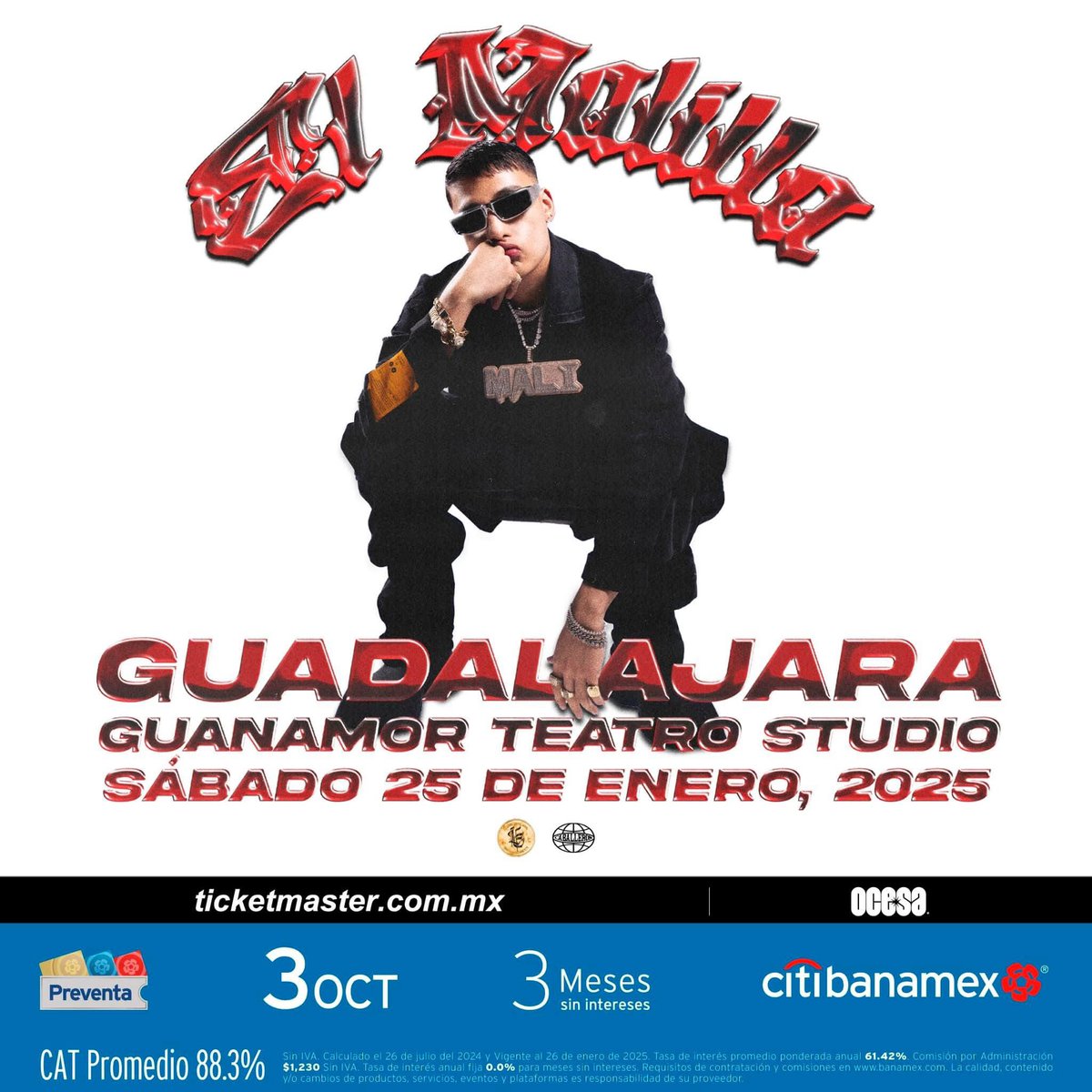 ¡Faltan 4 días!
Para el regreso de <a href="/elmalibaby/">El Malilla</a> a Guadalajara! 🔥
Aún puedes adquirir tus accesos 🎫 🎫 
🎟️  bit.ly/40ofdyZ
📅  25 de Enero
⏰  9 PM
📍 @GuanamorTeatroS 

<a href="/ocesa_total/">Ocesa Total</a> &amp; <a href="/CaballerosTV/">Caballeros</a> presentan.