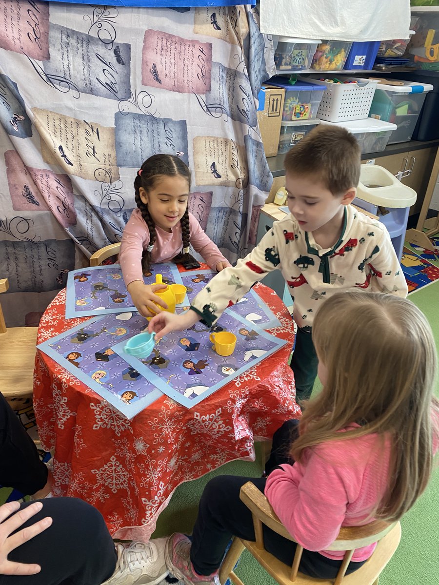 We introduced new learning centers this week including: a winter themed tea party, cold to the touch  snow math bins, and a new turn taking game- Candy Land!  We even sang an Elsa song: the cold never bothered us anyway ❄️