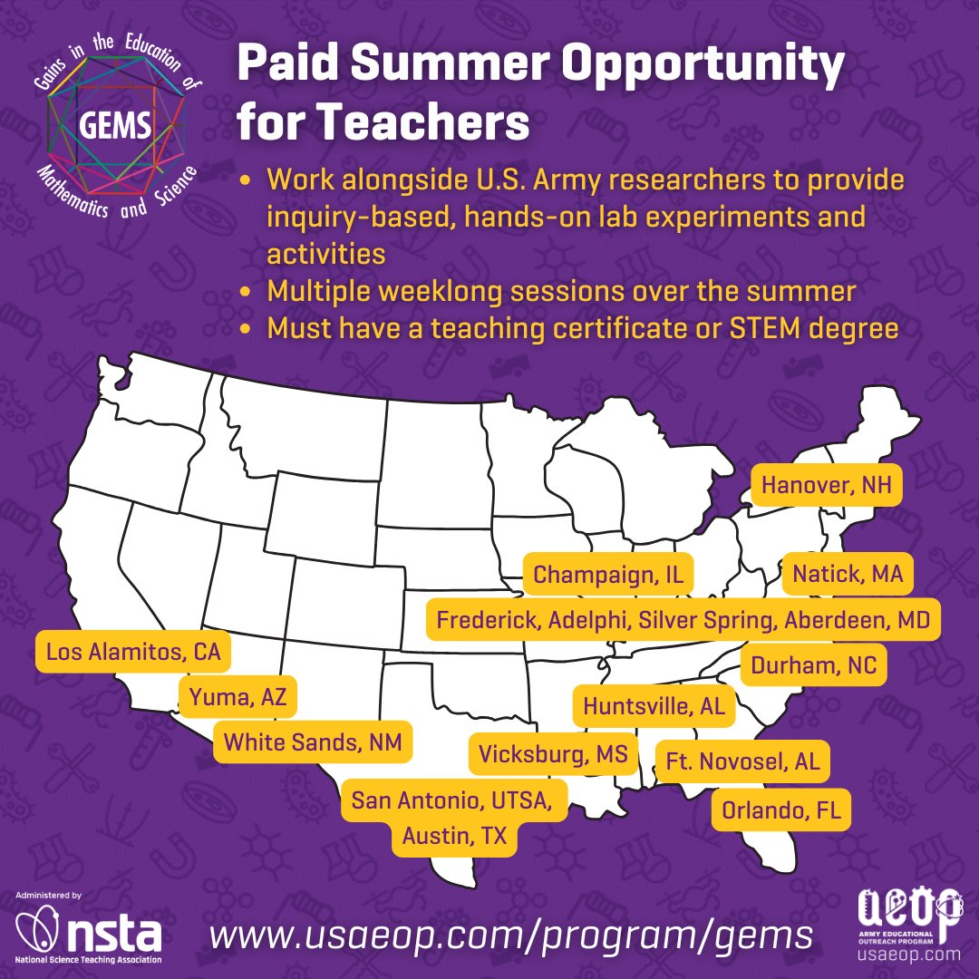 Make it a summer of STEM by applying to be a Teacher for our @AEOPGEMS summer STEM day camp!☀️️Get paid to provide students with hands-on lab experiments and activities this summer by finding the GEMS site nearest you and applying today at bit.ly/3PIrx8i.