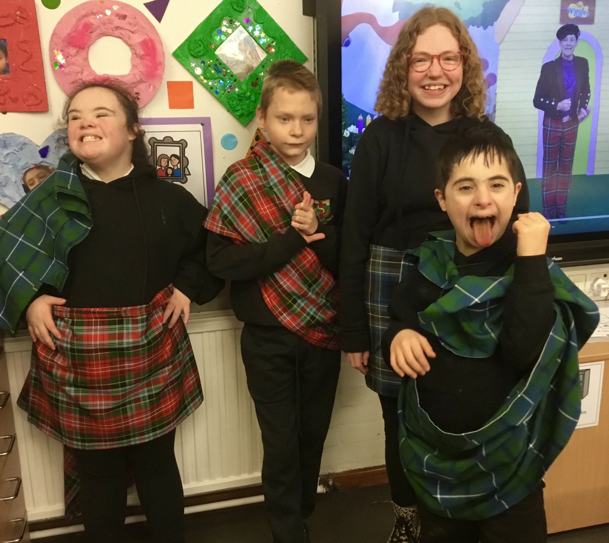 Our Scottish 🏴󠁧󠁢󠁳󠁣󠁴󠁿 Week is in full swing! At assembly today, Red class told us about Burns Night and showed us how to sign ‘Scotland’! Yellow &amp; Purple classes had fun trying on tartan ahead of our ceilidh tomorrow afternoon! Looking forward to seeing parents and carers for a dance!