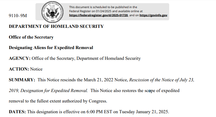NEW: The Trump administration just reinstated the use of "Expedited Removal" to its full nationwide extent.

Under this authority, ICE can rapidly deport any undocumented immigrant arrested inside the US who can't prove they have been here for more than 2 years.