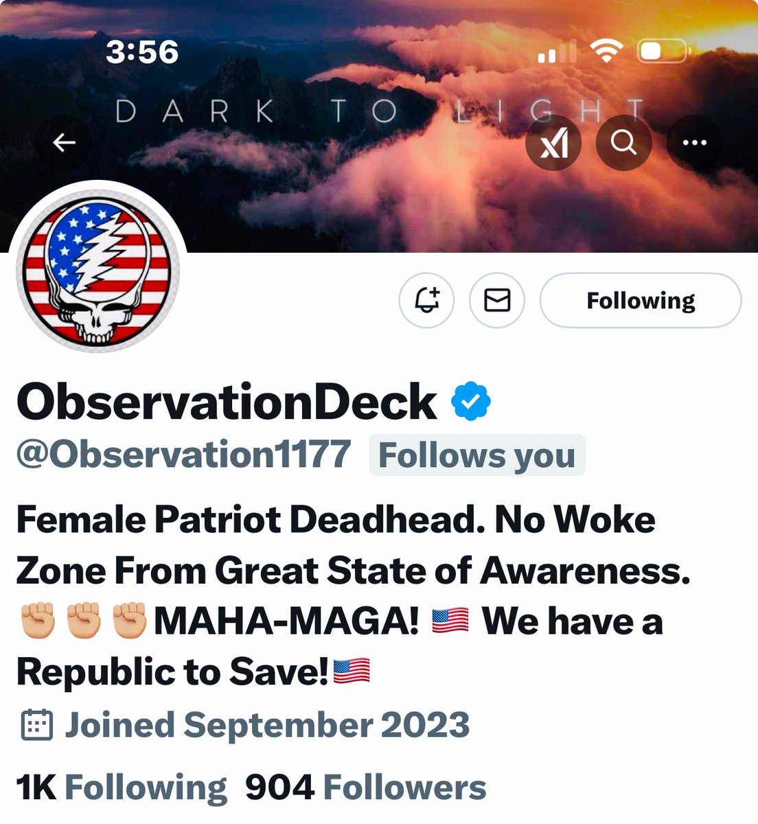 Playteaux1's tweet image. Give my deadhead friend a little love and get her to 1k!  Patriots MAGA MAGA @Observation1177