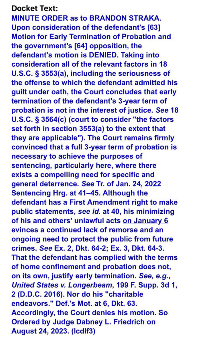 My judge was Dabney Friedrich. 

Judge Friedrich is responsible for ruling that the  1512 “Obstruction of an Official Proceeding” felony COULD be used against the J6ers. 

This felony charge was used as a weapon to force guilty pleas, and was given to many J6ers who chose to try