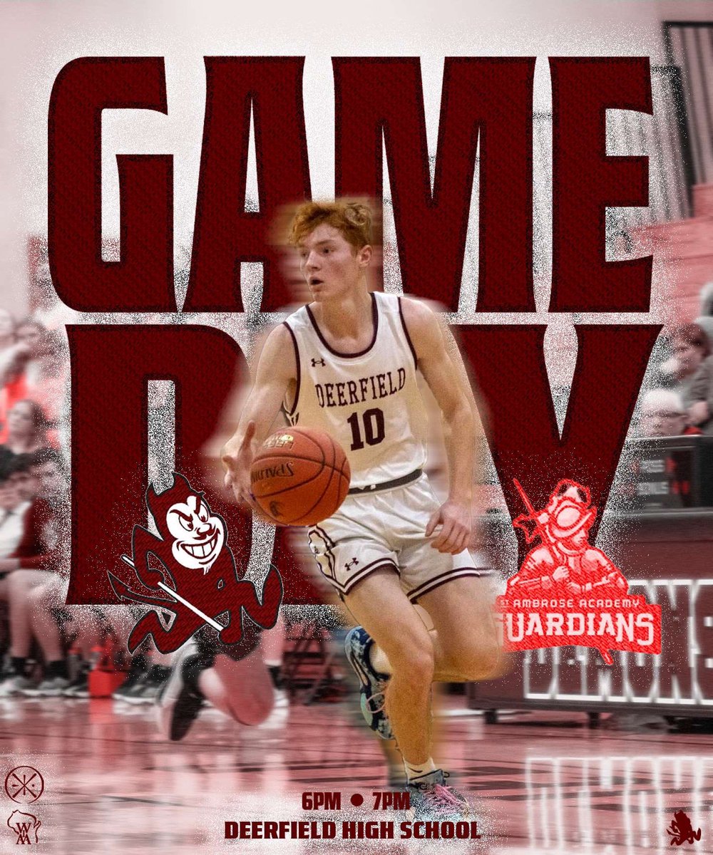 DeerfieldBBall's tweet photo. GAMEDAY! 

The Demons will be hosting the St. Ambrose Academy Guardians. 

JV at 5:45 and Varsity to follow. 

Tonight’s link : https://t.co/RBQfiXrVmL

@TrailwaysConf https://t.co/WVYMjYP712