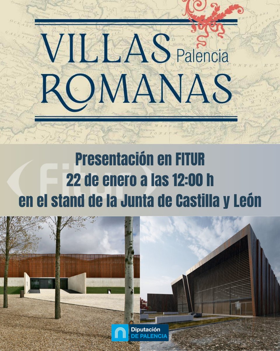 vrolmeda's tweet photo. ✨ ¡Te invitamos mañana a la presentación de #PALENCIAROMANA en #FITUR! ✨
📅 22 de enero
⌚️ 12:00 h
📍 Stand de la Junta de Castilla y León
Te contamos por qué nuestras #villasromanas son referente del #mundoromano. Muchas sorpresas. ¡No os lo perdáis! 🤩
#FITUR2025 https://t.co/KMBTfQgxid