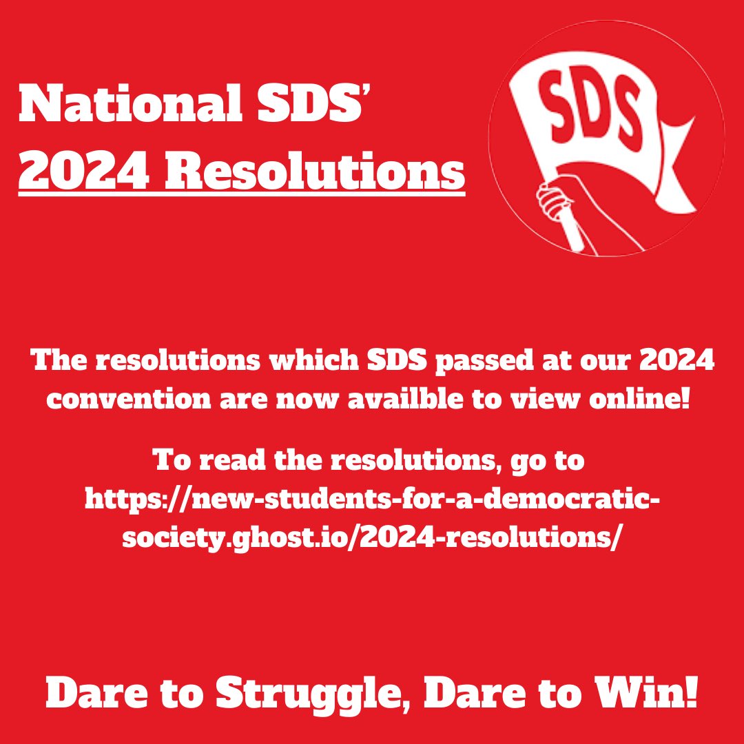 Read the resolutions which National SDS passed at our 2024 convention in Denver, Colorado. Resolutions are now available for viewing on our website.