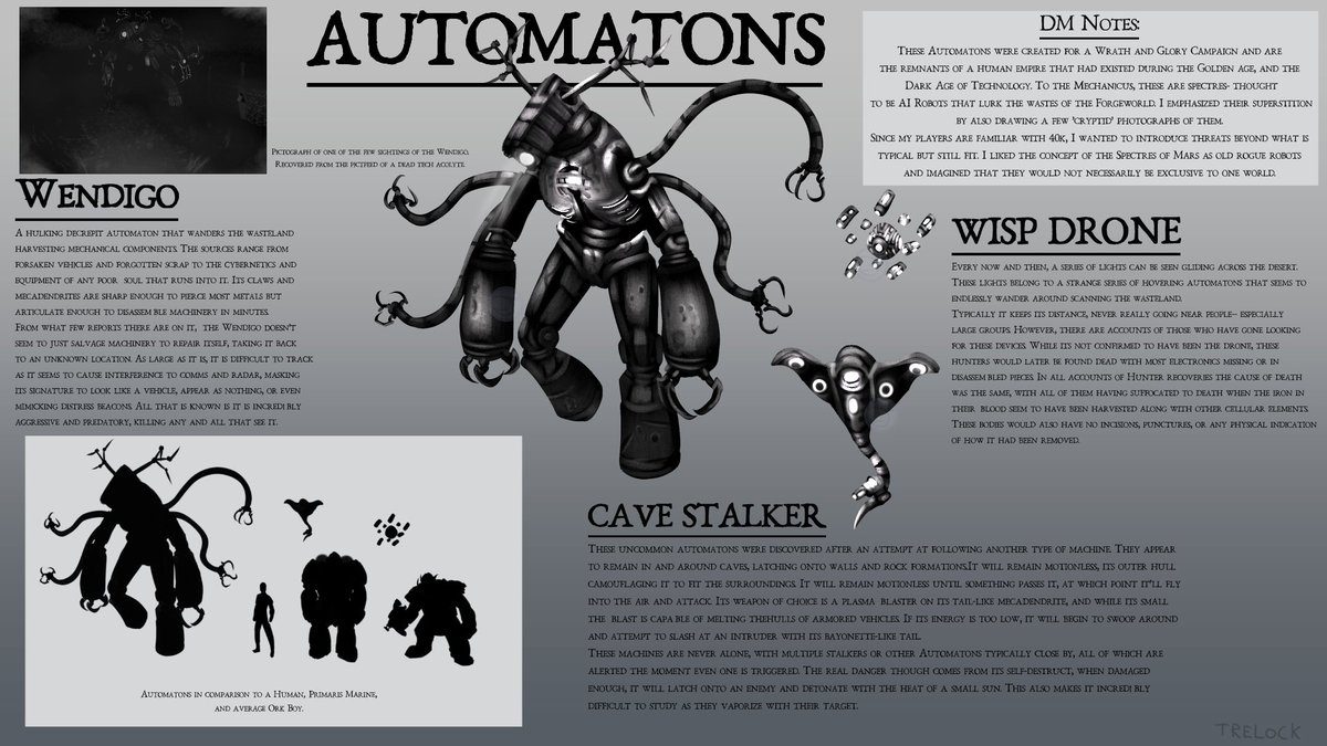 Trelockmont's tweet photo. Some of the creatures I made and threw at my Wrath and Glory Party.

A hazardous forgeworld with a wasteland filled with rabbid fauna and Orks, thought I'd add some rogue robots as well. https://t.co/pmbrXdQ0he