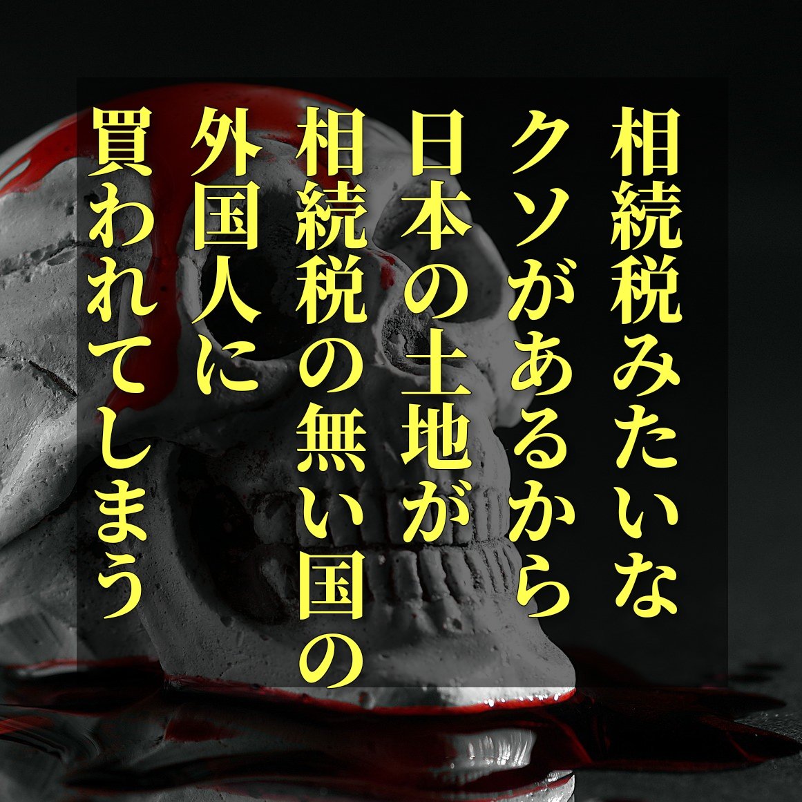 【右翼とネトウヨの諸君へ】
◉相続税こそが売国課税である。今日はこの理屈を順番に説明する。
◉相続税みたいなクソがあるから。日本の土地が。相続税の無い国の外国人（中国人）に買われているんだよ。

【まずは基礎知識】
