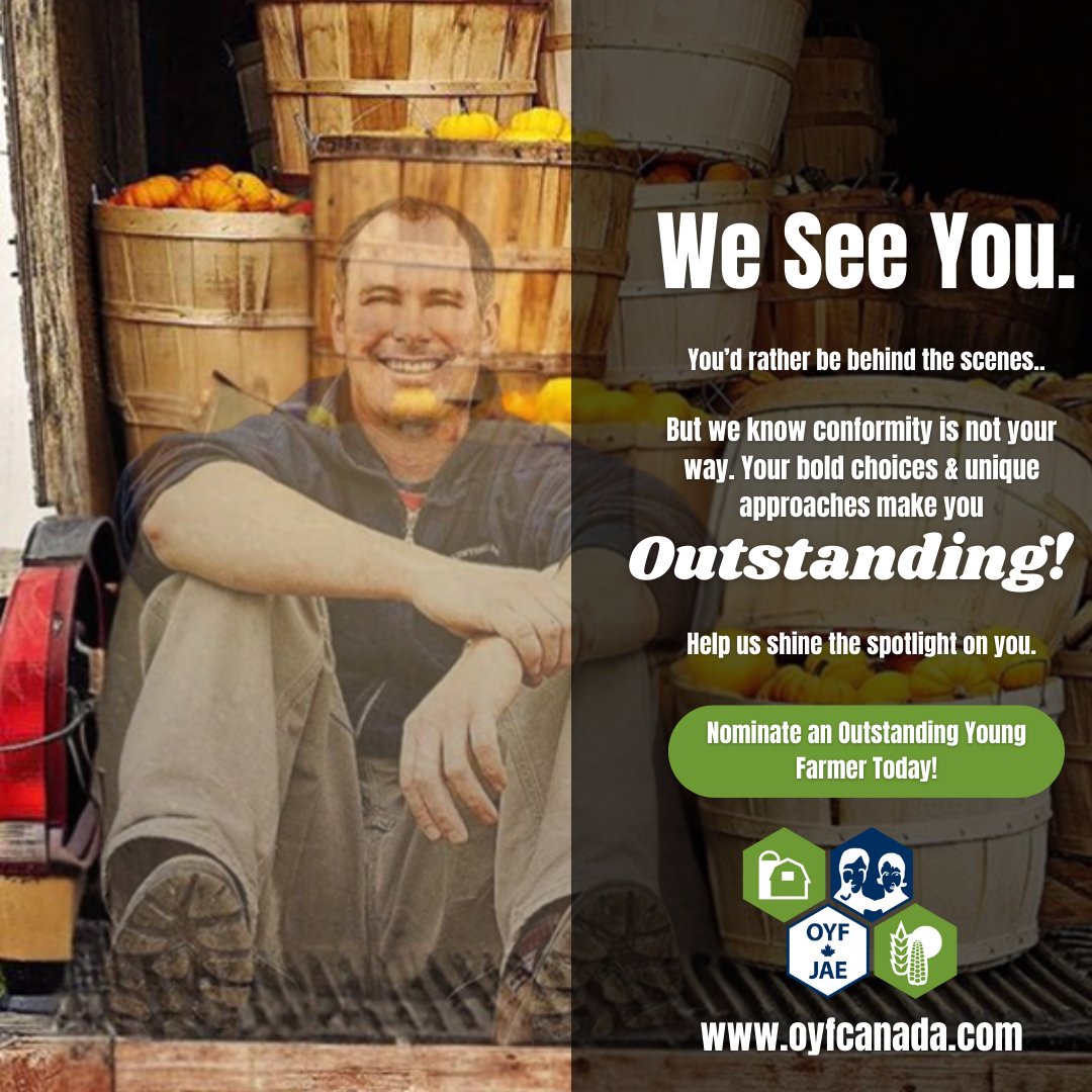 Nominate a Canadian young farmer today!

"For what?" -A chance to be Canada's next outstanding Young Farmer, 2026.

Visit oyfcanada.com to learn more. 🏆🚜