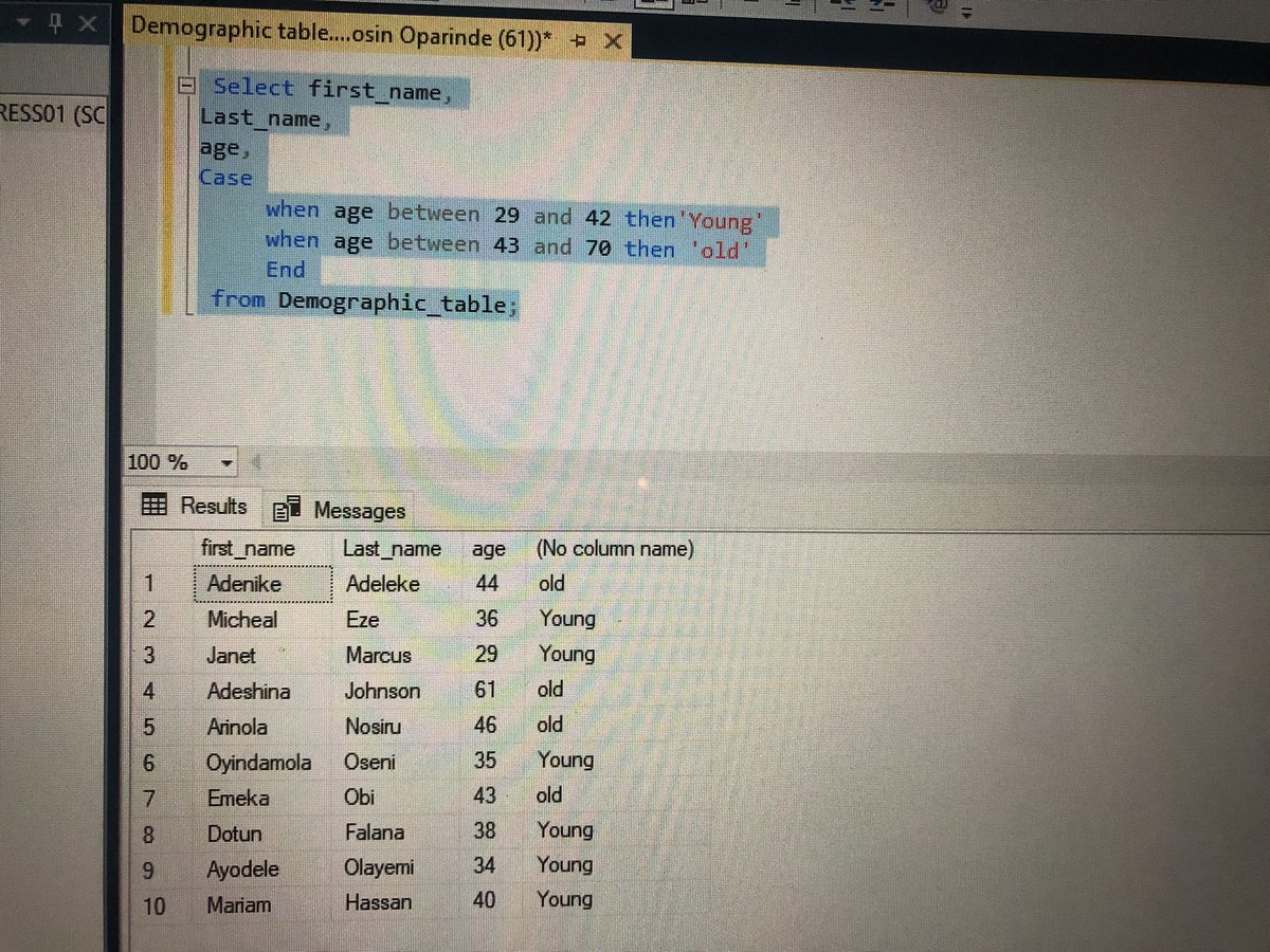 Imoleayo1182245's tweet image. Day 5/15 of SQL 👩‍💻Data challenge with DAH

I Learnt the Case Statement.

Case statement - it returns a value for the conditions specified.
@Ayoogunlola 
#15daysofconsistencywithdah 
#15daysofdatawithdah