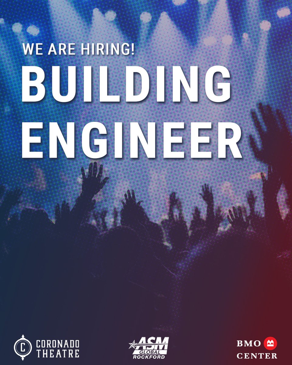 BMOCenter's tweet image. WE ARE HIRING!

We have an exciting opening for a Building Engineer at our ASM Global venues - the BMO Center and Coronado Theatre!

Learn more about this opportunity and apply here: spr.ly/6188avFvy

#BuildingEngineer #LiveEntertainment @ASMGlobalLive