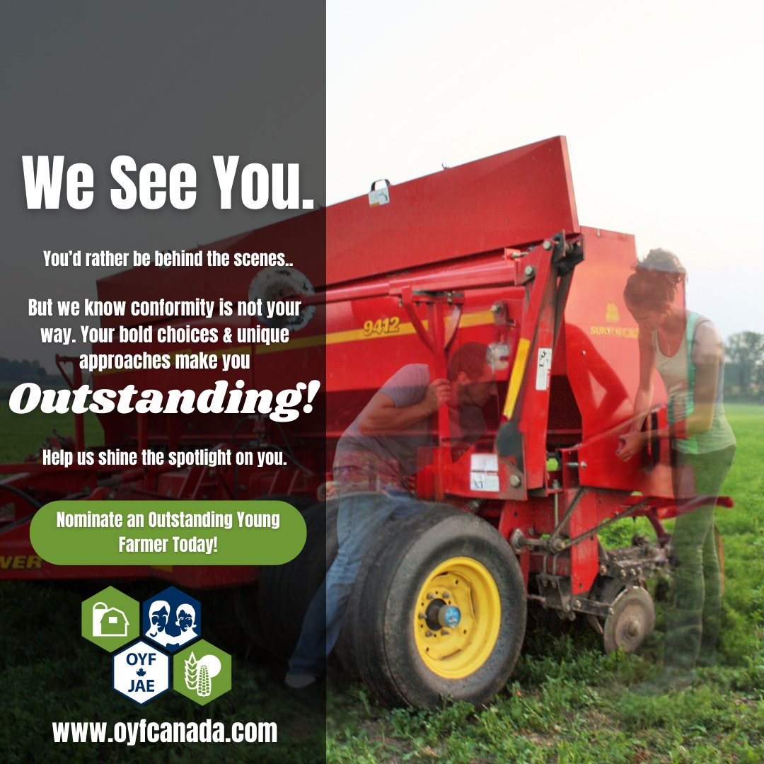 Nominate a Canadian young farmer today!

"For what?" -A chance to be Canada's next outstanding Young Farmer, 2026.

Visit oyfcanada.com to learn more. 🏆🚜