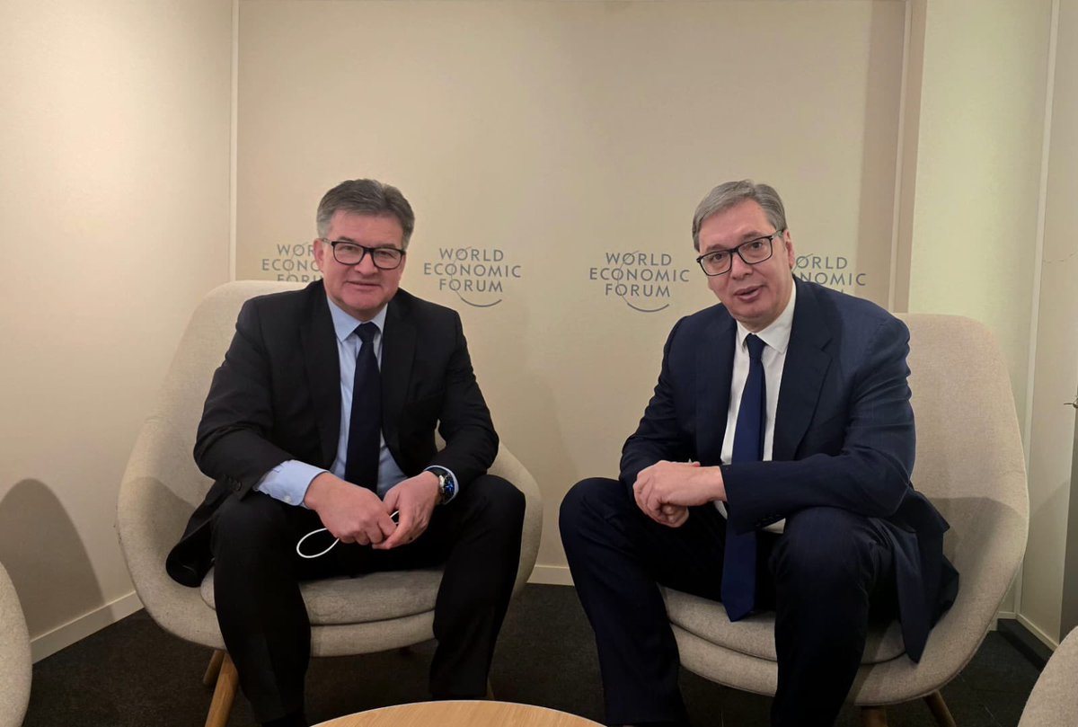 Miroslav Lajčák (@miroslavlajcak) on Twitter photo In our last meeting in my current role, <a href="/predsednikrs/">Александар Вучић</a> <a href="/avucic/">Александар Вучић</a> and I spoke about the state of play in the Dialogue. I underlined that the 2023 Ohrid Agreement paved the way forward towards normalisation. Further progress is in the interest of Serbia, Kosovo and their 🇪🇺 future. In our last meeting in my current role, <a href="/predsednikrs/">Александар Вучић</a> <a href="/avucic/">Александар Вучић</a> and I spoke about the state of play in the Dialogue. I underlined that the 2023 Ohrid Agreement paved the way forward towards normalisation. Further progress is in the interest of Serbia, Kosovo and their 🇪🇺 future.