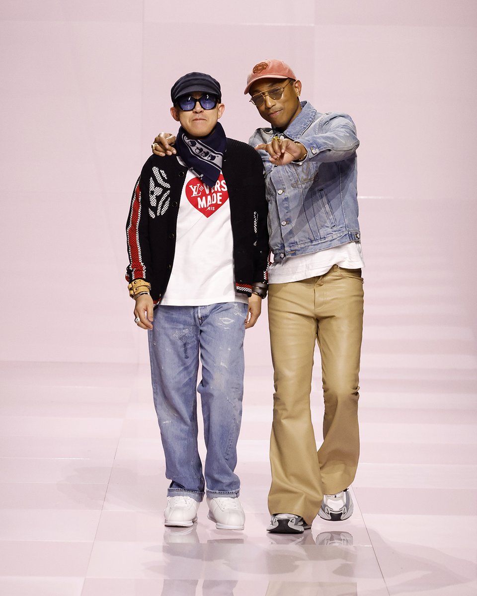 Pharrell's tweet photo. NIGO and I have been friends for as long as we’ve been creating together. It has been an honor to work with my brother on the Louis Vuitton Fall-Winter 2025 collection. The collection is a manifestation of our shared history and inspirations. I hope you enjoyed the show. 🙏🏾 https://t.co/6dzCjw4CS8