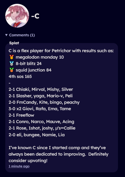 i was suggested to + by <a href="/splat_spl/">roman</a> ⁉️ my results might not be much but i would like to keep pushing myself further if possible

thank you splat for the opportunity and likes rts appreciated !