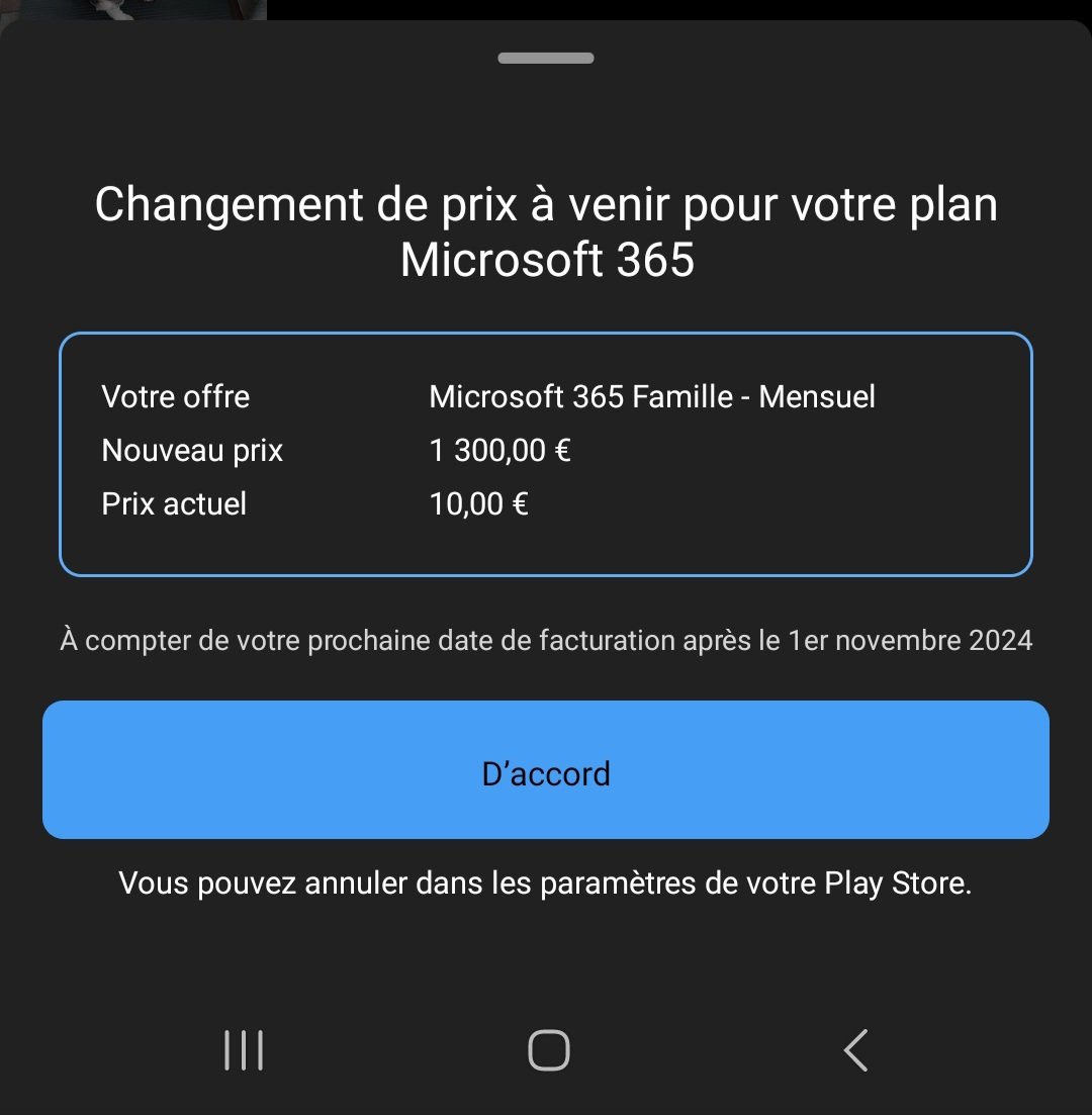 Dites <a href="/microsoftfrance/">Microsoft France</a> <a href="/Microsoft/">Microsoft</a> vous ne pensez pas qu'il y a un petit problème dans votre nouvelle tarification ? <a href="/AnthonyMorel/">Anthony Morel</a> on dirait que Microsoft fasse vraiment payer très, très cher Copilot, non 😅🤣 A moins que le pb ne vienne du Playstore de <a href="/GoogleFR/">Google FR</a> ?...