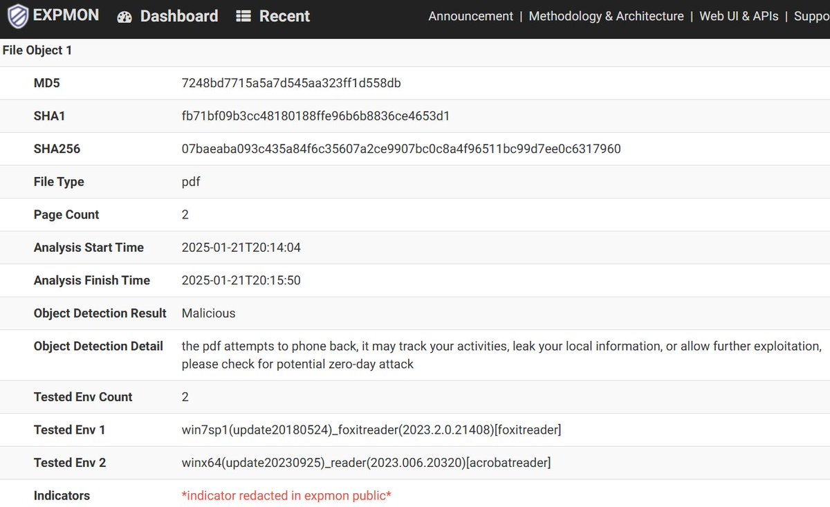 After the discovery of the PDF NTLM leaking "zero-day behavior", EXPMON Public has just identified a new one, which I just did a quick analysis on and found that it's indeed new and different from the previous one.

Check out the following submissions:
pub.expmon.com/analysis/19859…