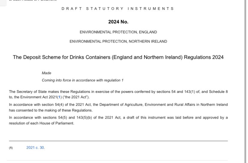 paulpowlesland's tweet photo. By a majority of 277, the House of Commons has (finally!) voted to introduce a Deposit Return Scheme, by approving the Deposit Scheme for Drinks Containers… Regulations 2024. 

Whilst the introduction date of October 2027 feels unnecessarily far away, as a river guardian & litter picker it feels like a real relief that it may only be another couple of years of the worst of picking up other people’s mess & trying to hold back the tidal wave of single-use containers that coat so many parts of my river. 

This is a real and tangible win for the environment & the government deserves credit for making it a reality after so many years of stalling.
