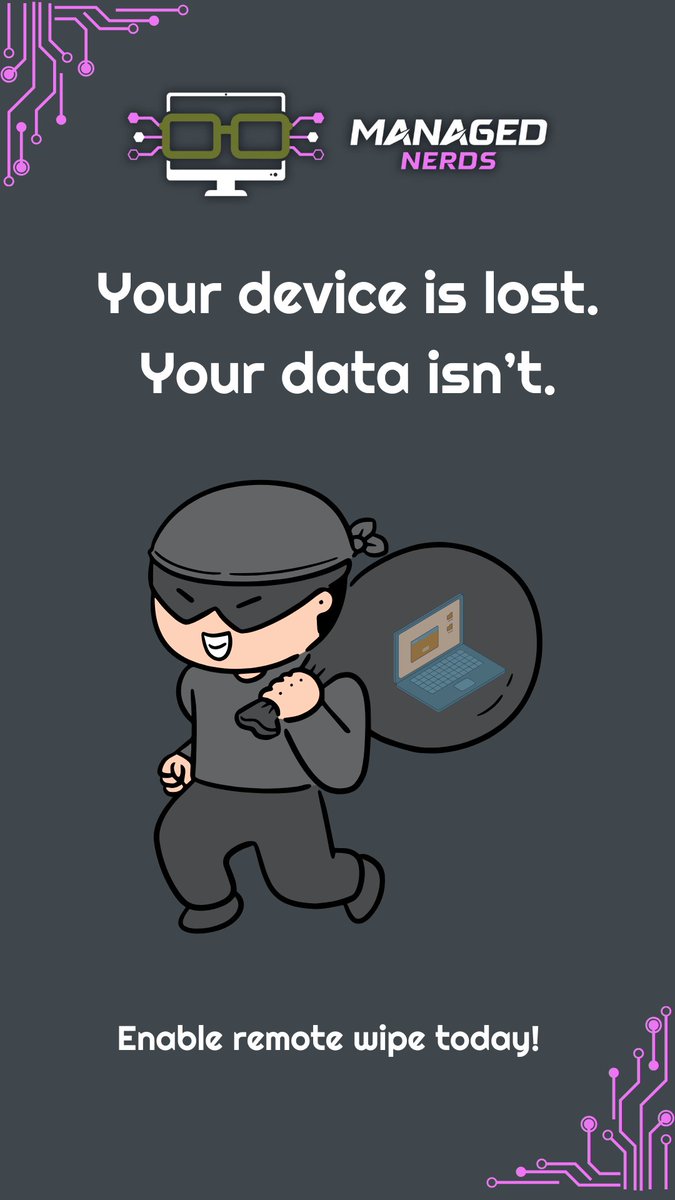 ManagedNerds's tweet photo. Losing a device doesn't mean losing your data. With remote wipe, you can protect your sensitive information no matter where your device ends up. 🛡️✨
Learn how to secure your data.Check out our latest blog for more details! 🔗https://t.co/sfYtSA2PrV
#technology #remotewipe https://t.co/LNjAyTcVb1