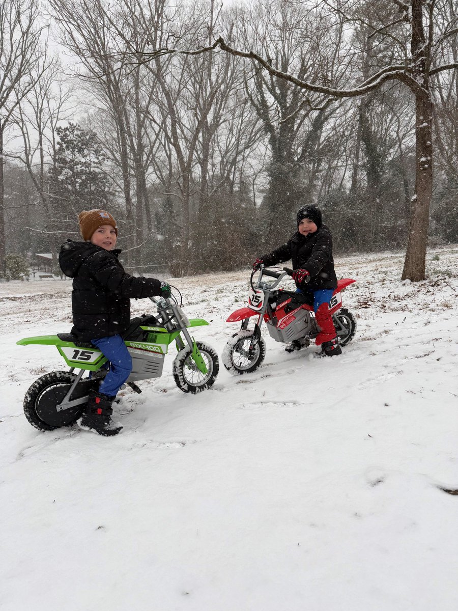 FOX5Atlanta's tweet photo. Snow Day 2.0 in Conyers! Gotta love these kids playing in the snow on their dirt bikes. #fox5snow https://t.co/rpMepEcOnj